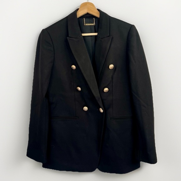 T TAHARI Womens Black Blazer Size 6 Gold Embossed Buttons Classy Jacket - Picture 1 of 10